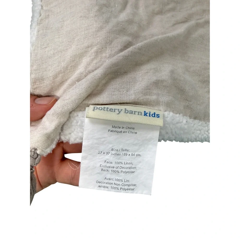 Pottery Barn Kids Gray Bear Blanket White Sherpa Face 3D Ears Linen Lovey